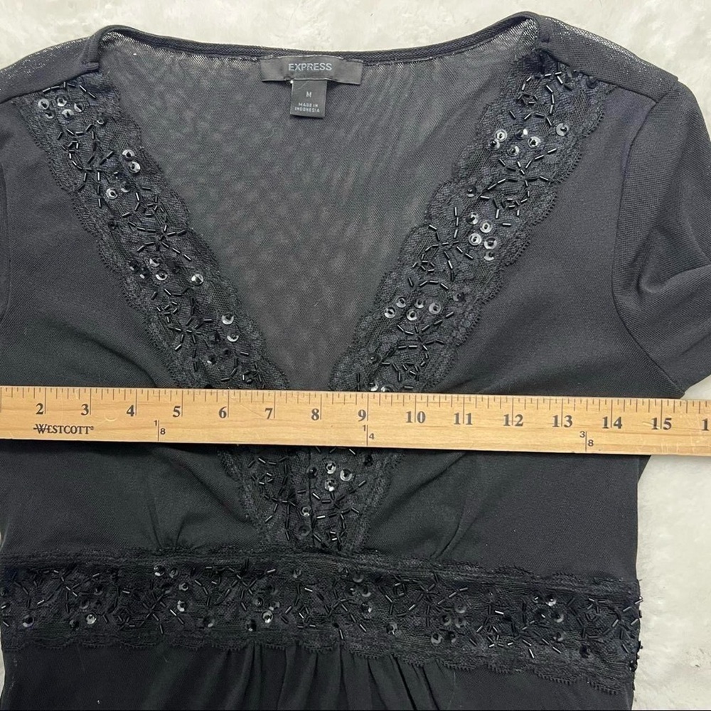 Vintage Beaded Mesh Mini Dress Tunic Black Whimsygoth Dark Romance Goth - Picture 7 of 8